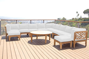 12 pc Monterey Teak Sectional Seating Group with 52" Chat Table. Sunbrella Cushion.