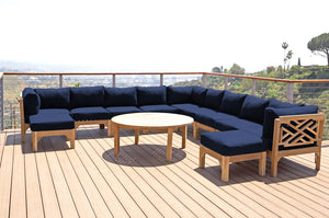 12 pc Monterey Teak Sectional Seating Group with 52" Chat Table. Sunbrella Cushion.