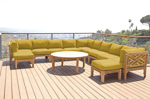 12 pc Monterey Teak Sectional Seating Group with 52" Chat Table. Sunbrella Cushion.
