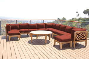 12 pc Monterey Teak Sectional Seating Group with 52" Chat Table. Sunbrella Cushion.