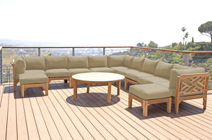12 pc Monterey Teak Sectional Seating Group with 52" Chat Table. Sunbrella Cushion.
