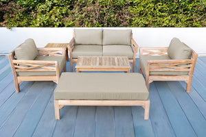 6 pc Monterey Teak Loveseat Deep Seating Set with Coffee Table. Sunbrella Cushion.