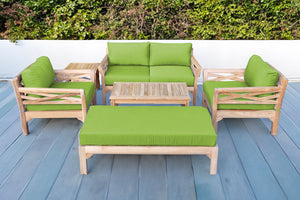6 pc Monterey Teak Loveseat Deep Seating Set with Coffee Table. Sunbrella Cushion.