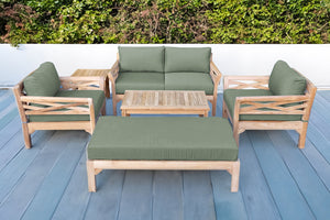 6 pc Monterey Teak Loveseat Deep Seating Set with Coffee Table. Sunbrella Cushion.
