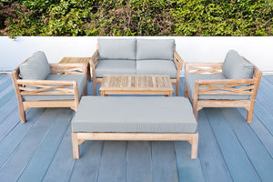 6 pc Monterey Teak Loveseat Deep Seating Set with Coffee Table. Sunbrella Cushion.