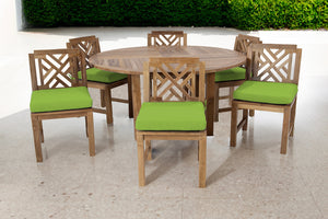 7 pc Monterey Teak Armless Dining Set with 60" Round Dining Table