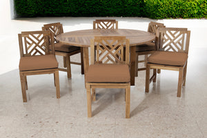 7 pc Monterey Teak Armless Dining Set with 60" Round Dining Table