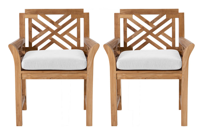 Set of 2 Monterey Teak Outdoor Dining Arm Chair. Sunbrella Cushion.