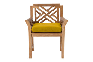 Set of 2 Monterey Teak Outdoor Dining Arm Chair. Sunbrella Cushion.
