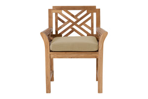 Set of 2 Monterey Teak Outdoor Dining Arm Chair. Sunbrella Cushion.