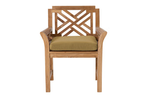 Set of 2 Monterey Teak Outdoor Dining Arm Chair. Sunbrella Cushion.