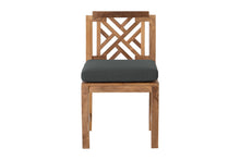 Set of 2 Monterey Teak Outdoor Dining Armless Chair. Sunbrella Cushion.