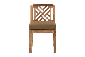 Set of 2 Monterey Teak Outdoor Dining Armless Chair. Sunbrella Cushion.
