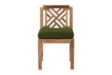 Set of 2 Monterey Teak Outdoor Dining Armless Chair. Sunbrella Cushion.