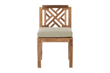 Set of 2 Monterey Teak Outdoor Dining Armless Chair. Sunbrella Cushion.