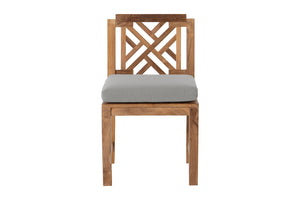 Set of 2 Monterey Teak Outdoor Dining Armless Chair. Sunbrella Cushion.