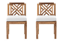 Set of 2 Monterey Teak Outdoor Dining Armless Chair. Sunbrella Cushion.