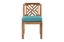 Set of 2 Monterey Teak Outdoor Dining Armless Chair. Sunbrella Cushion.