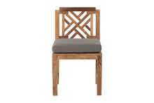 Set of 2 Monterey Teak Outdoor Dining Armless Chair. Sunbrella Cushion.