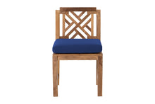 Set of 2 Monterey Teak Outdoor Dining Armless Chair. Sunbrella Cushion.