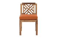 Set of 2 Monterey Teak Outdoor Dining Armless Chair. Sunbrella Cushion.