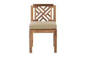 Set of 2 Monterey Teak Outdoor Dining Armless Chair. Sunbrella Cushion.