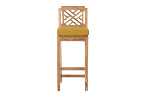 4 pc Monterey Teak Barstool with Rectangular Bar Table. Sunbrella Cushion.