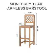 4 pc Monterey Teak Barstool with Rectangular Bar Table. Sunbrella Cushion.