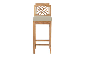 4 pc Monterey Teak Barstool with Rectangular Bar Table. Sunbrella Cushion.