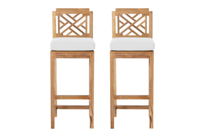 Set of 2 Monterey Outdoor Teak Armless Barstool. Sunbrella Cushion.