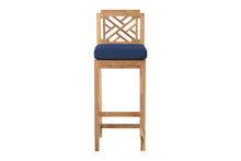 Set of 2 Monterey Outdoor Teak Armless Barstool. Sunbrella Cushion.