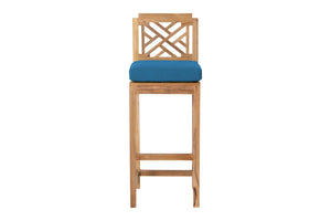 4 pc Monterey Teak Barstool with Rectangular Bar Table. Sunbrella Cushion.