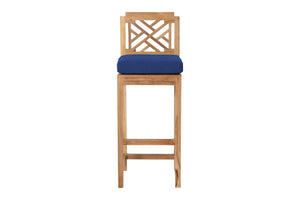 Set of 2 Monterey Outdoor Teak Armless Barstool. Sunbrella Cushion.