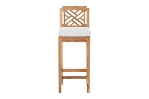 7 pc Monterey Teak Barstool with Rectangular Bar Table. Sunbrella Cushion.