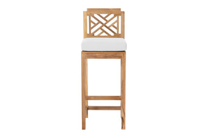 4 pc Monterey Teak Barstool with Rectangular Bar Table. Sunbrella Cushion.