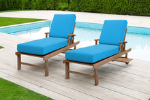 Set of 2 Monterey Teak Outdoor Chaise Lounger with Wheels Sunbrella Cushion.