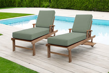Set of 2 Monterey Teak Outdoor Chaise Lounger with Wheels Sunbrella Cushion.