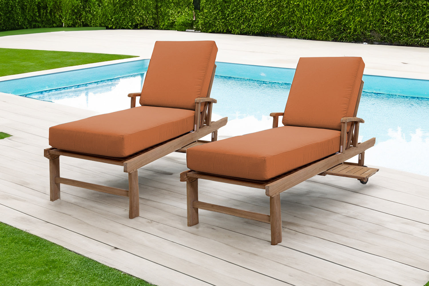 Monterey Teak Outdoor Chaise Lounger with Wheels Set of 2 Willow Creek Designs