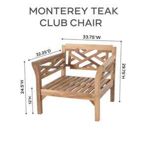 Monterey Teak Outdoor Club Chair. Sunbrella Cushion