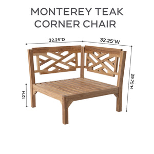 9pc Monterey Teak Sectional Seating Group with 36" Chat Table. Sunbrella Cushion.