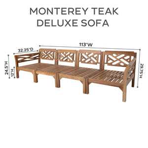 Monterey Outdoor Teak Deluxe Sofa. Sunbrella Cushion