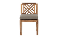 Set of 2 Monterey Teak Outdoor Dining Armless Chair. Sunbrella Cushion.