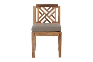 Set of 2 Monterey Teak Outdoor Dining Armless Chair. Sunbrella Cushion.
