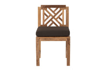 Set of 2 Monterey Teak Outdoor Dining Armless Chair. Sunbrella Cushion.