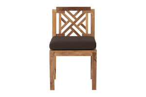 Set of 2 Monterey Teak Outdoor Dining Armless Chair. Sunbrella Cushion.