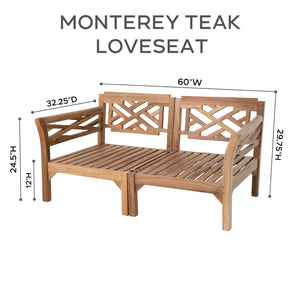 7 pc Monterey Teak Deluxe Sofa Deep Seating Set Loveseat with 52" Chat Table. Sunbrella Cushion.