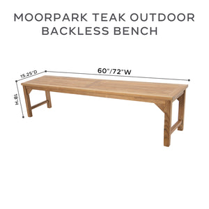 Moorpark Teak Outdoor Backless Bench. Sunbrella Cushion