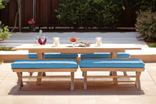 5 pc Newport Teak Backless Bench Dining Set with Expansion Table. Sunbrella Cushion.