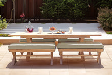 5 pc Newport Teak Backless Bench Dining Set with Expansion Table. Sunbrella Cushion.