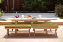 5 pc Newport Teak Backless Bench Dining Set with Expansion Table. Sunbrella Cushion.